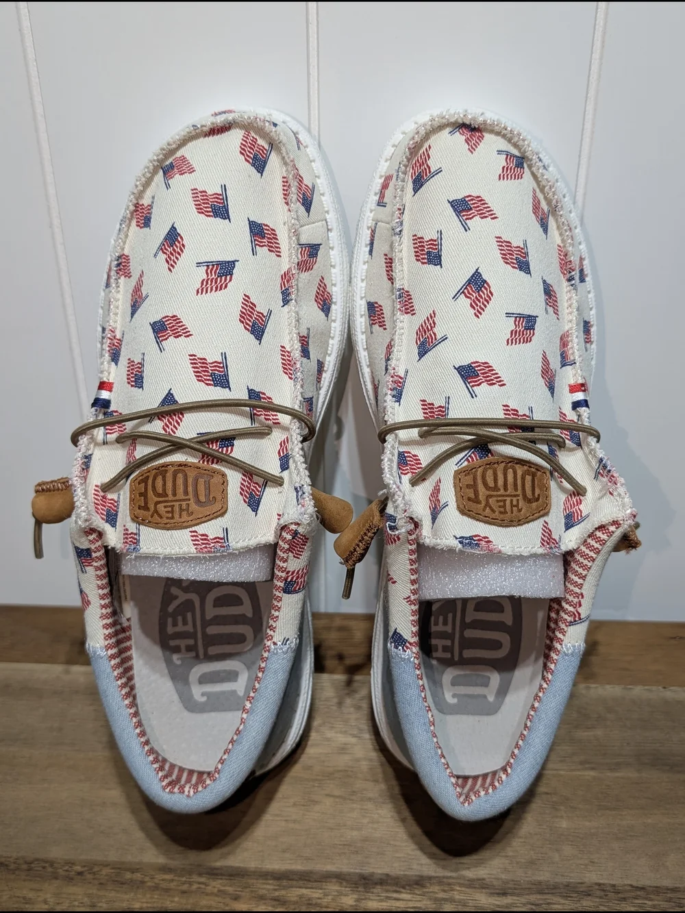 NWOT Hey Dude Wally Americana Flag Unisex M7/W9 Slip On Shoes Patriotic Summer